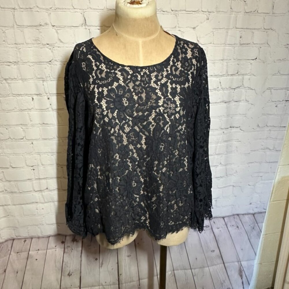 Rose & Olive Black Lace blouse Bell Sleeve Whimsigoth fairy size XL